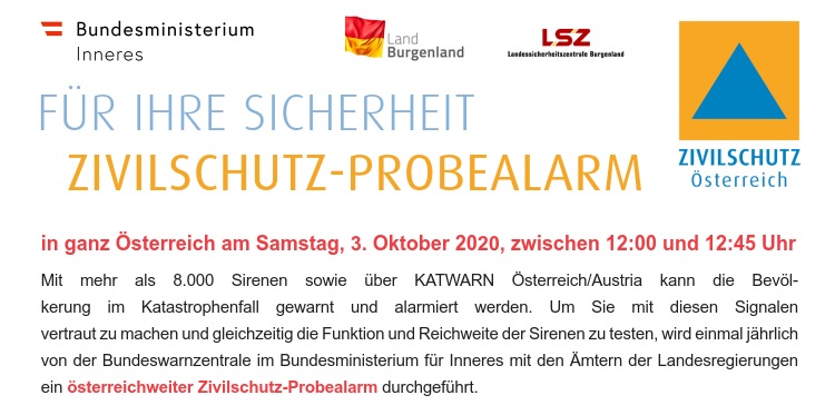 Zivilschutz-Probealarm am 3. Oktober 2020